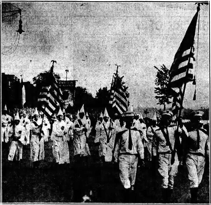 Flags are Massed at Head of Klan Parade